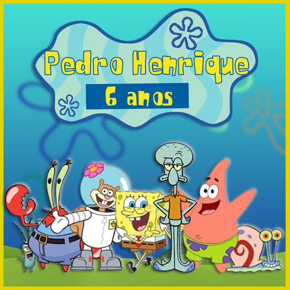 Rótulo quadrado 4,8cm Bob Esponja 20 unidades