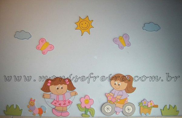 Border mdf Meninas Brincando 12 pçs