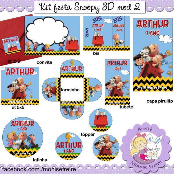 Kit 10 artes digitais festa Snoopy modelo 2