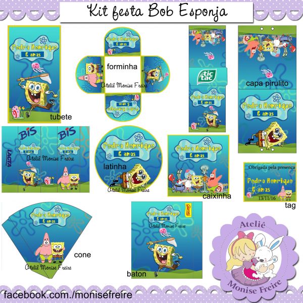 Kit 10 artes digitais festa Bob Esponja