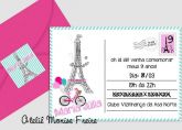 Convite aniversário Paris azul tiffany e pink pacote com 8