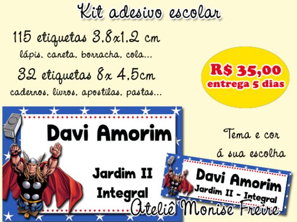 Kit Etiqueta adesiva escolar personalizada Thor 2