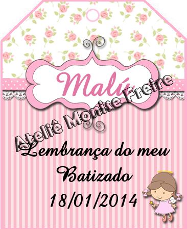 m Tag para lembrancinhas Batizado rosa