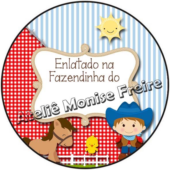 ver/az Rótulo adesivo p/ latinha 4,8cm Fazendinha menino