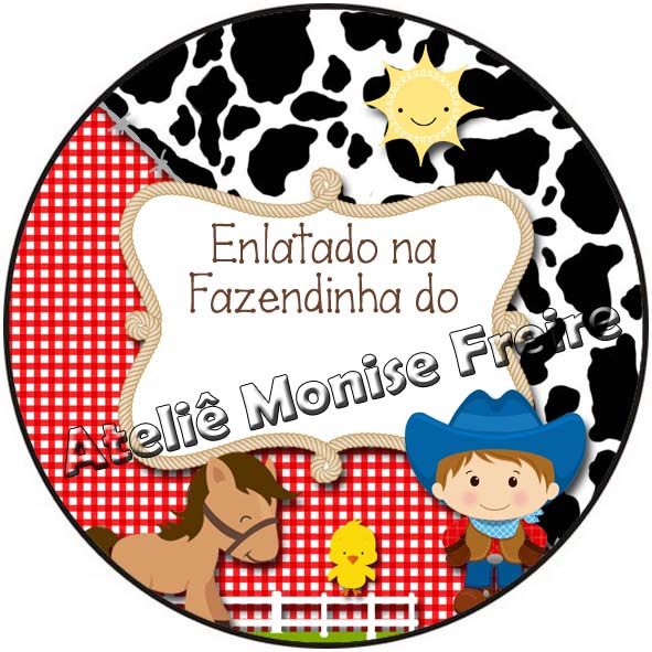 vermelho Rótulo adesivo p/ latinha 4,8cm Fazendinha menino